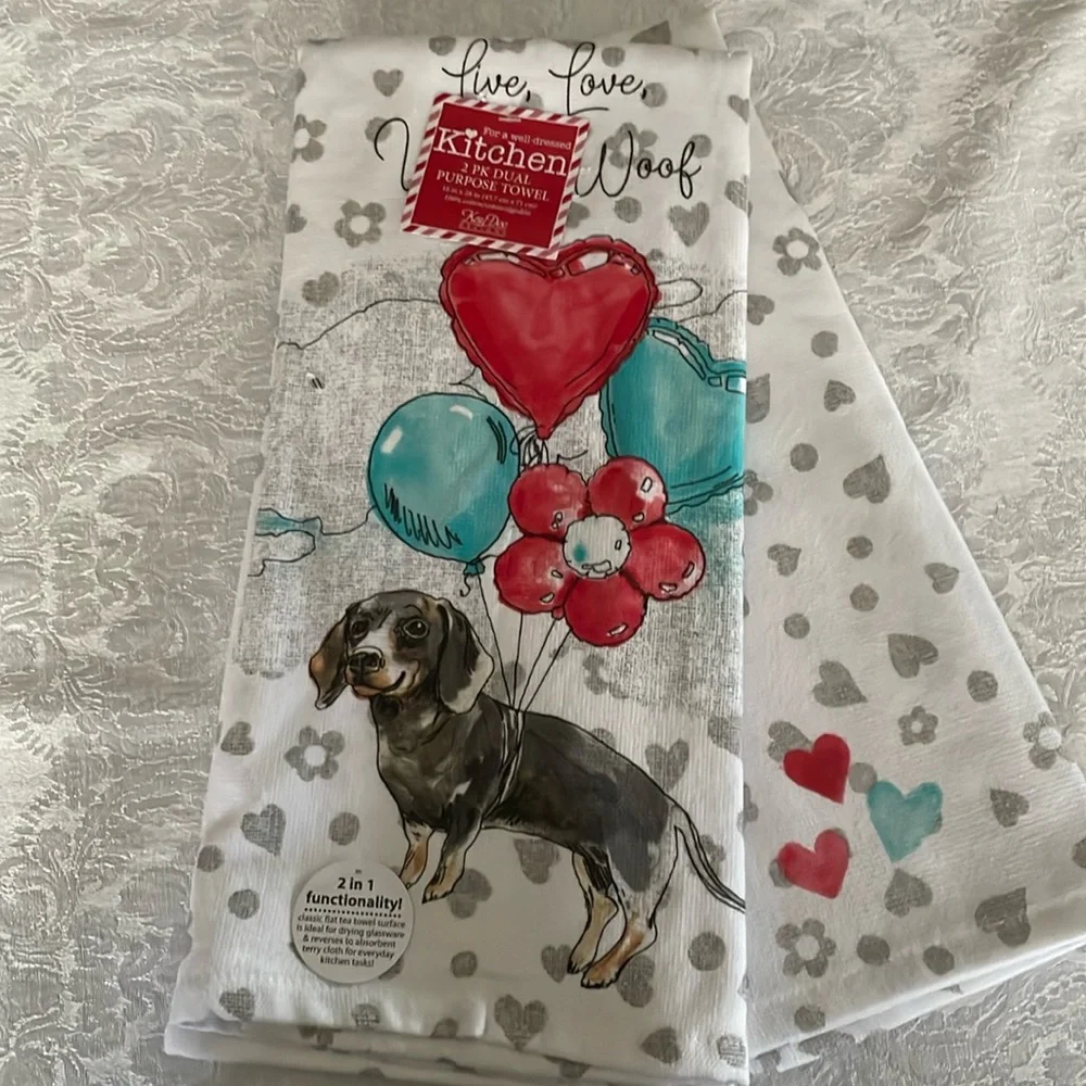 Dachshund Valentine themed kitchen towels